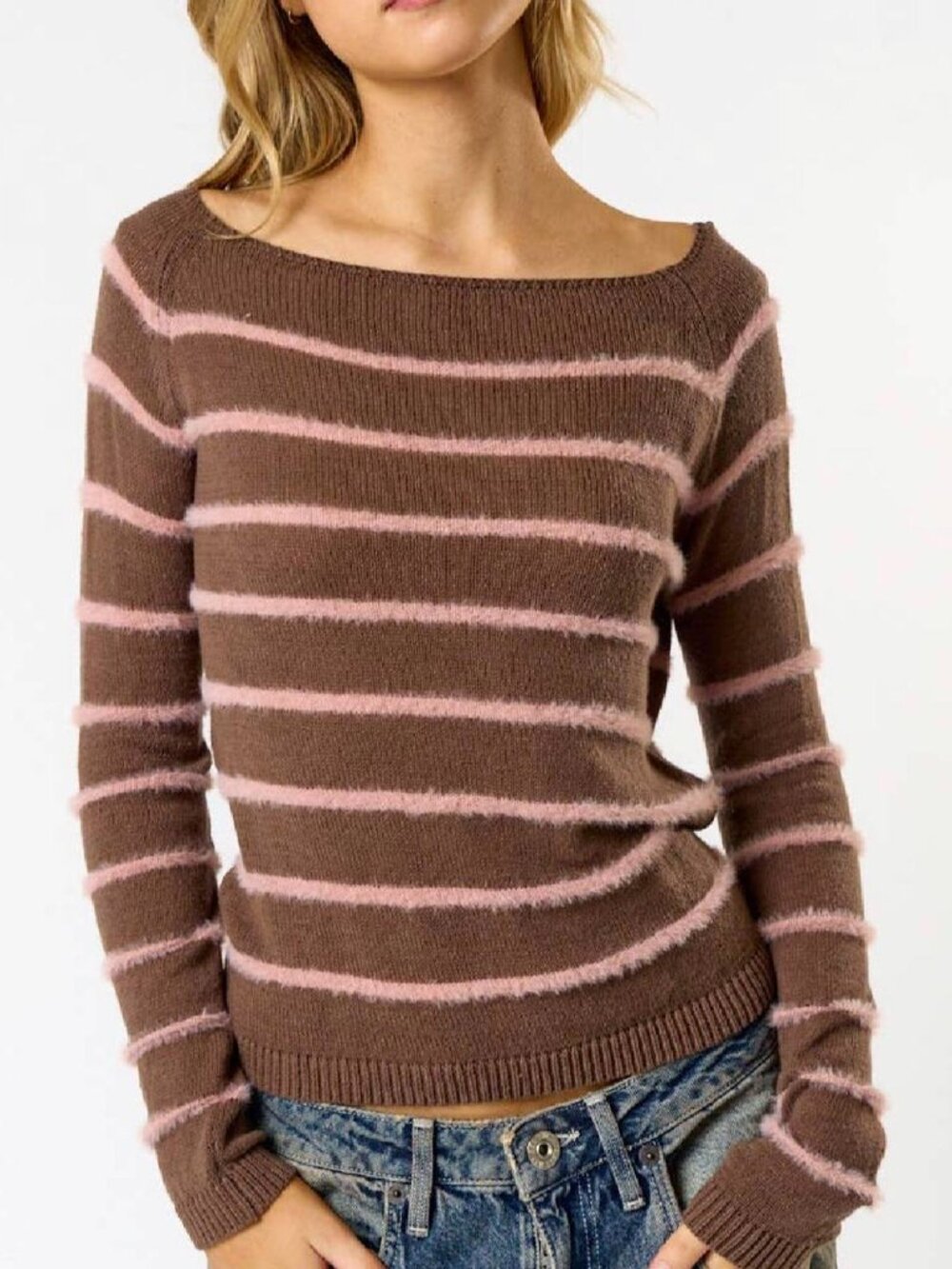 Women's Brown and Pink Stripped Sweater